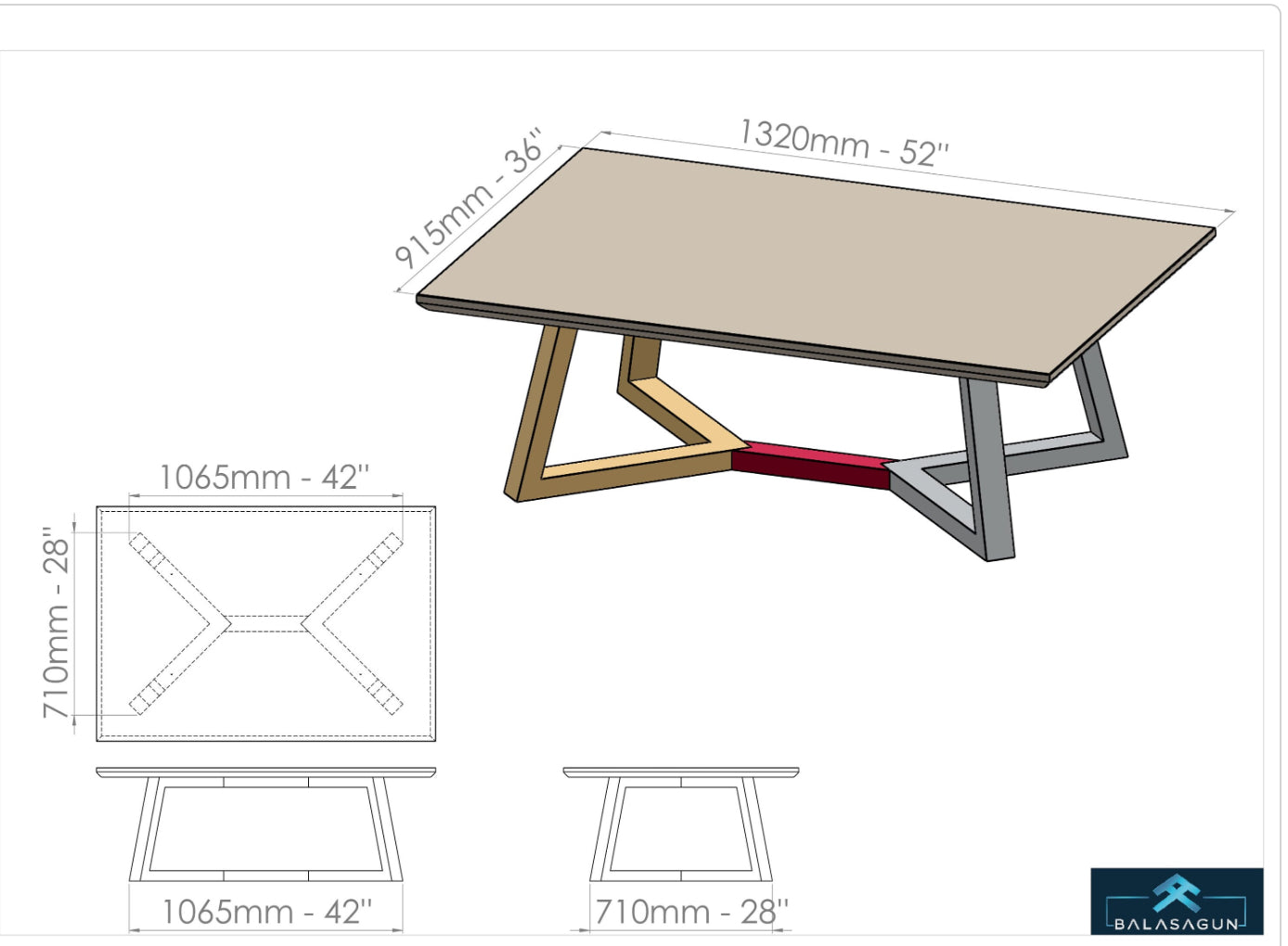 Trapezoid Metal STAINLESS STEEL STURDY Coffee Table Bases | GOKA C2