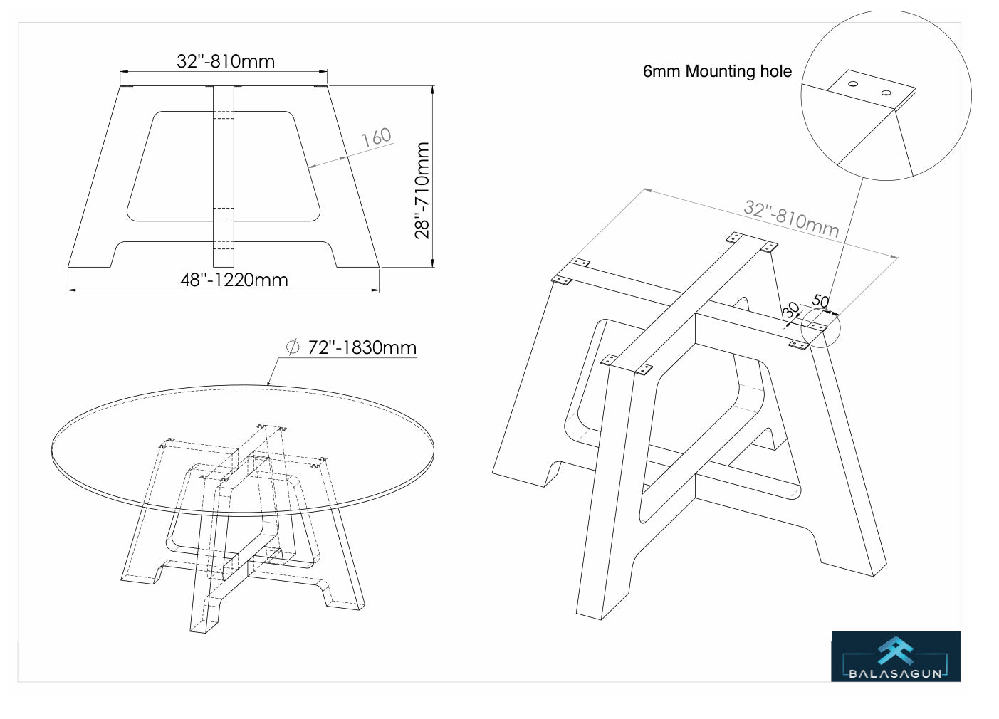 Round Metal Table Base For Heavy Table Tops | KALE